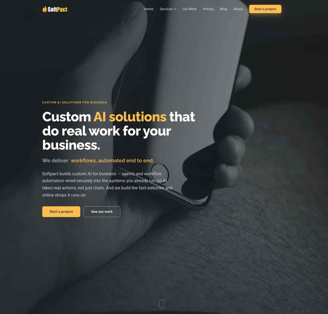 The Softpact website — a fast, modern, high-performance site shown in a browser