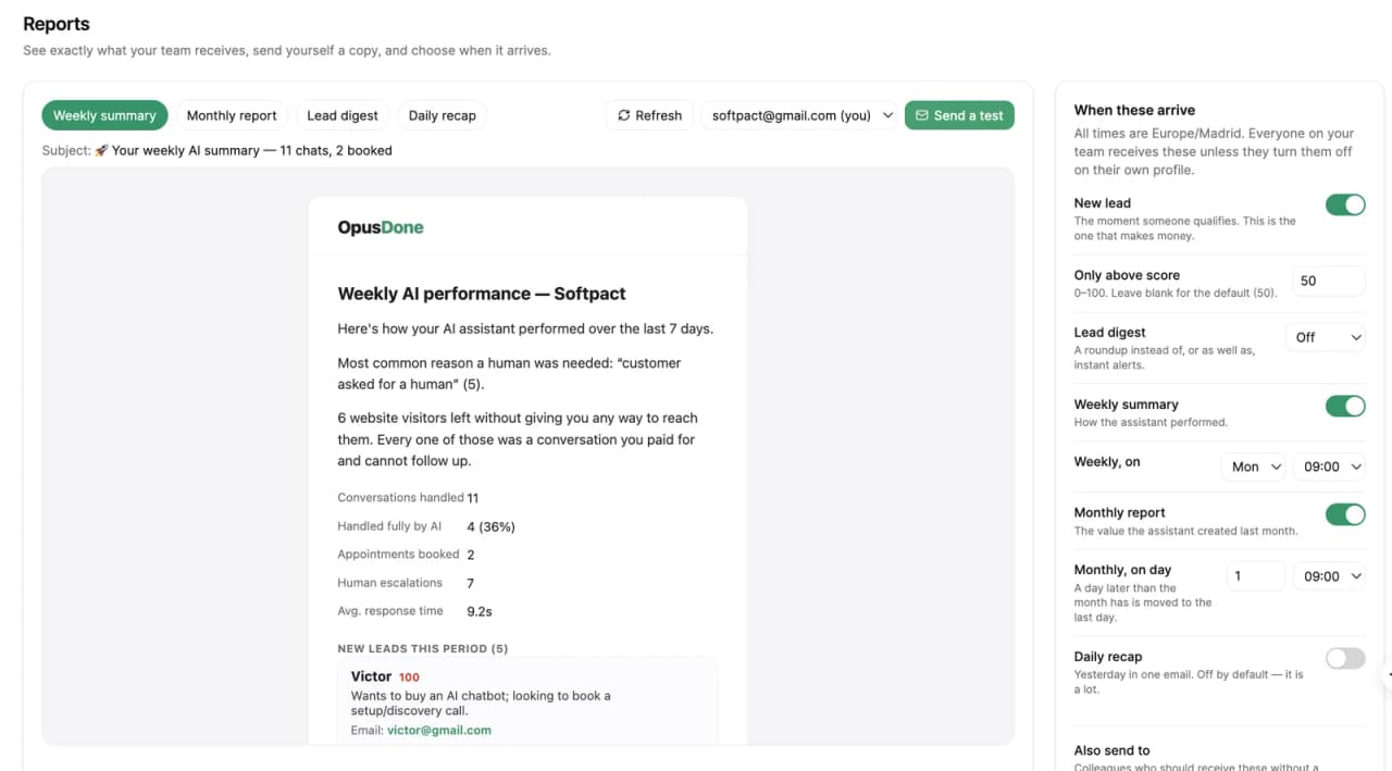 Reporting on conversations, bookings and handovers